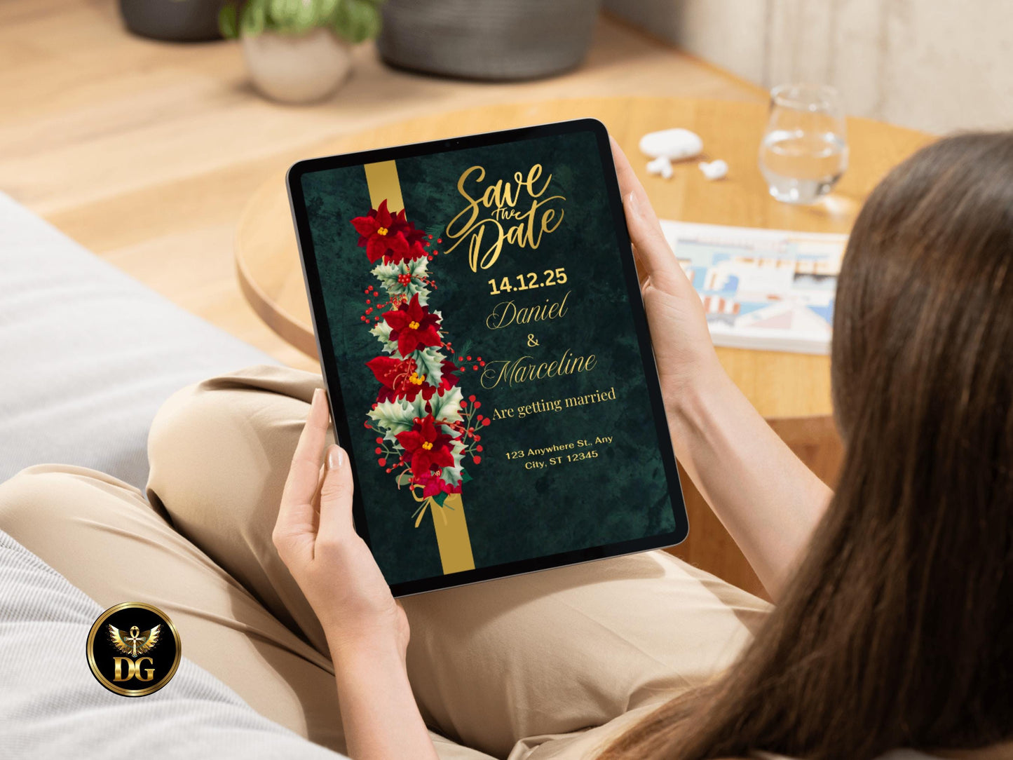 Emerald & Gold Poinsettia Wedding Invitation Suite (Digital Download) Printable Invitation Template Editable Canva Instant Download