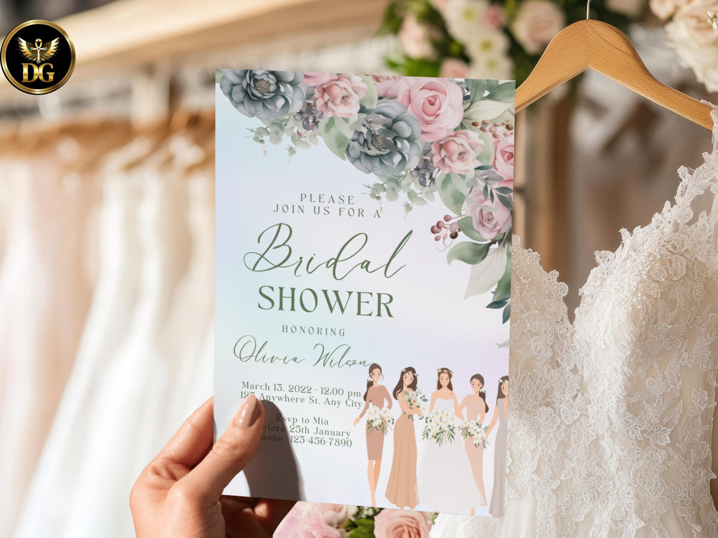 Floral Watercolor Bridal Shower Invitation Template (Digital Download) Printable Invitation Template Editable Canva Instant Download