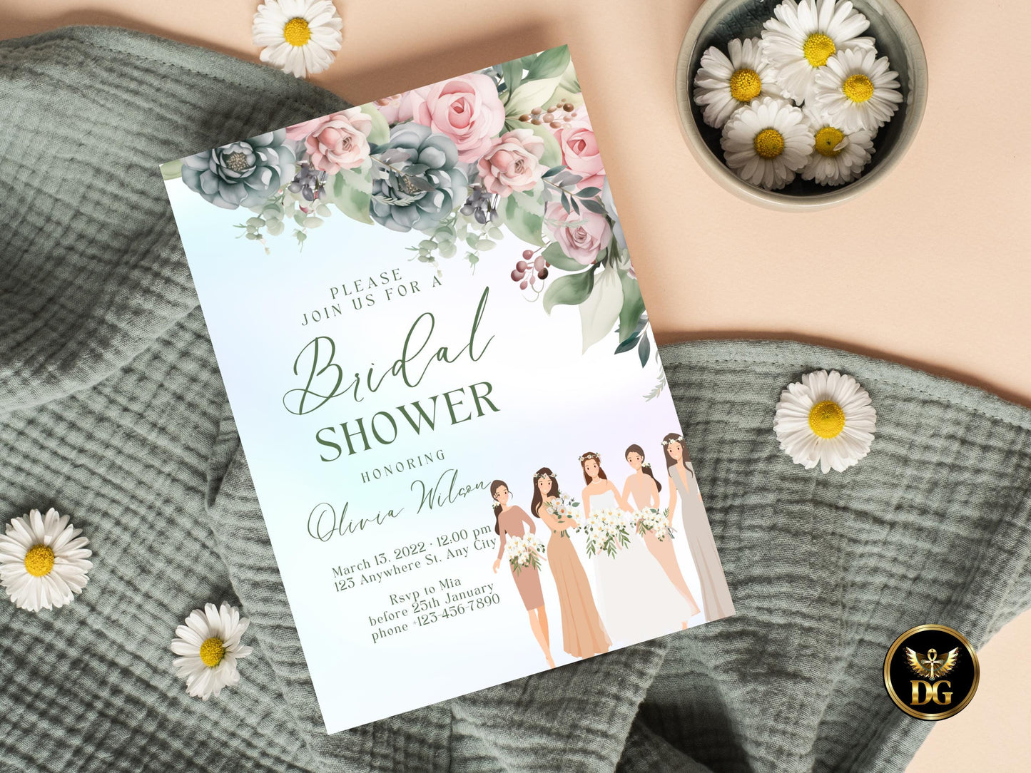 Floral Watercolor Bridal Shower Invitation Template (Digital Download) Printable Invitation Template Editable Canva Instant Download