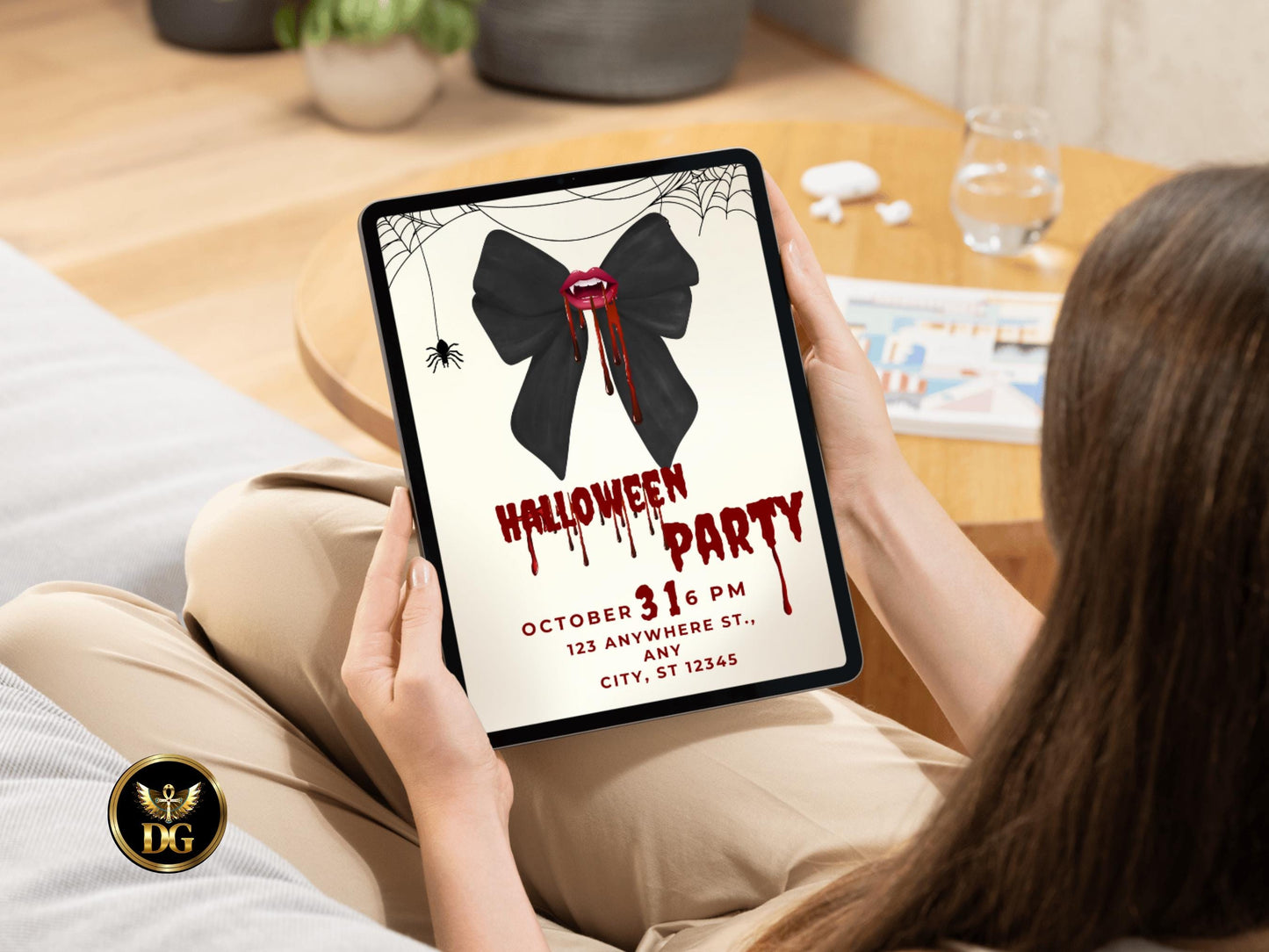Halloween Party Invitation Template Editable Digital Download Spooky Bow Blood Drip Invite Customizable Canva File for Halloween Events