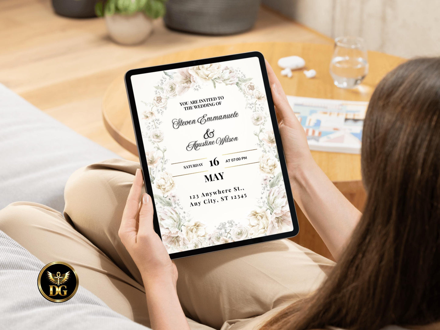 White Floral Wedding Invitation Suite: Editable Template (Digital Download)