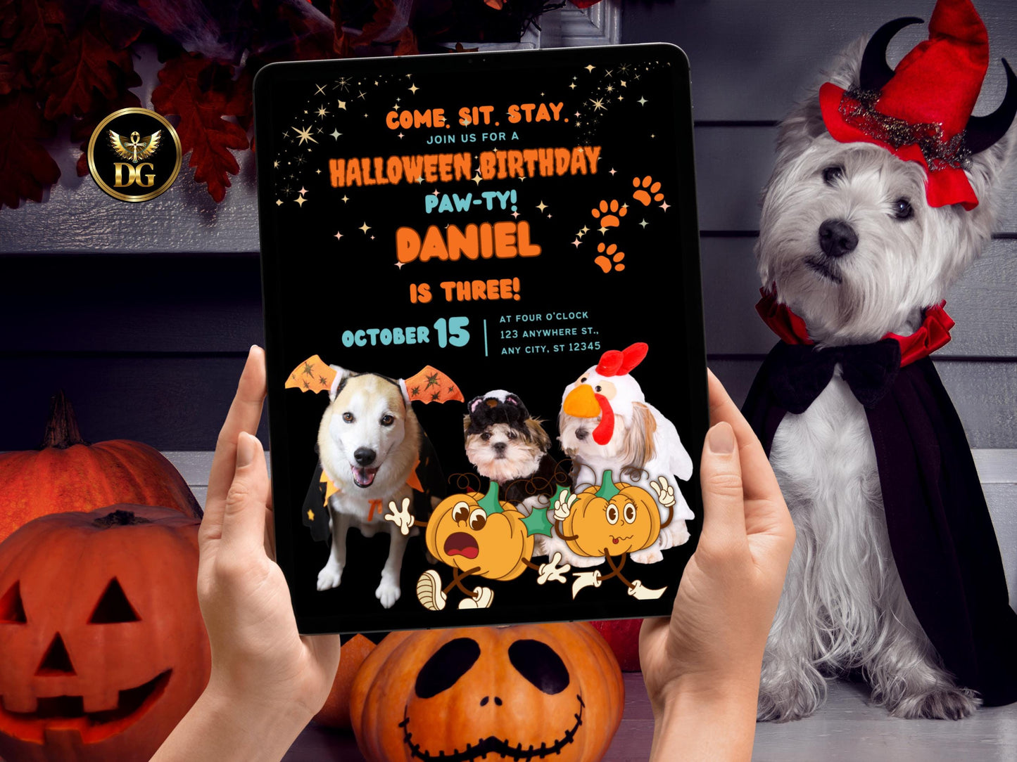 Halloween Dog Birthday Paw-ty Invitation: Editable Costume Pet Party (Digital Download)