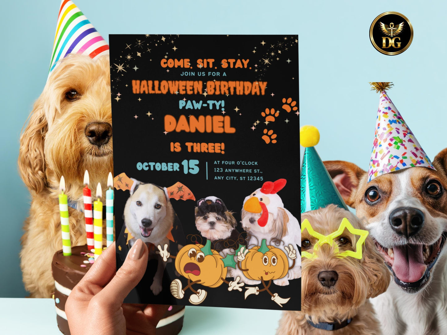 Halloween Dog Birthday Paw-ty Invitation: Editable Costume Pet Party (Digital Download)