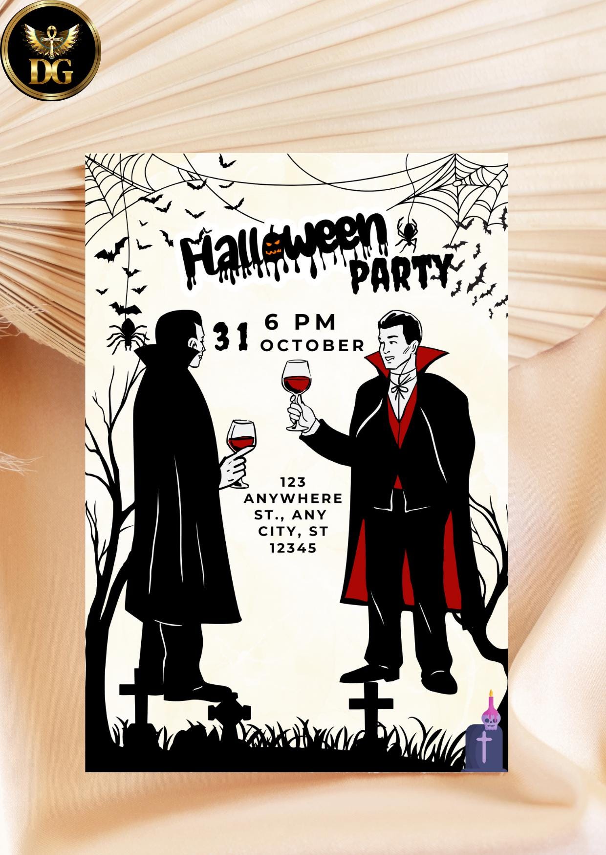 Vampire Wine Toast Halloween Party Invitation: Editable Template (Digital Download)