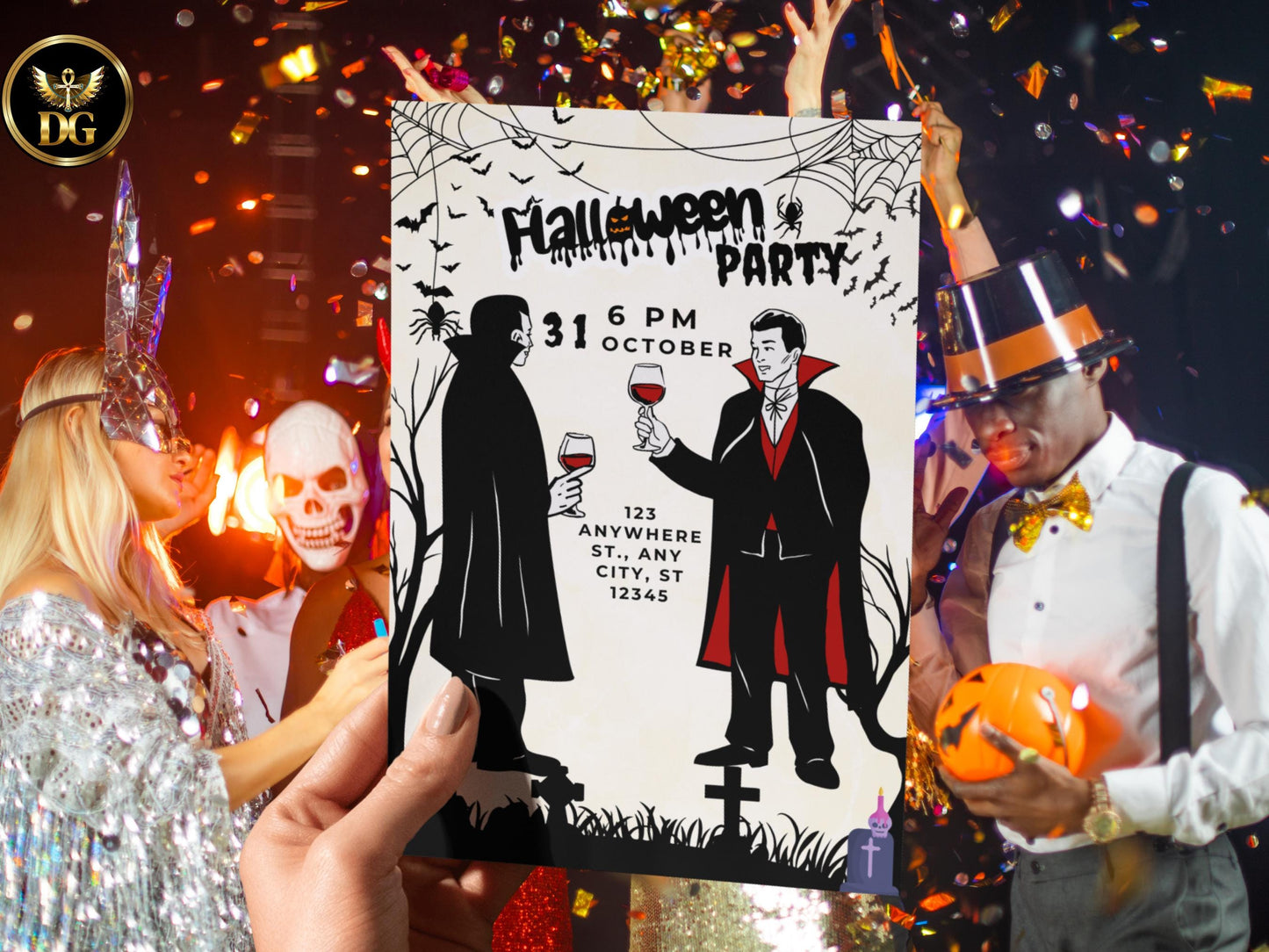 Vampire Wine Toast Halloween Party Invitation: Editable Template (Digital Download)