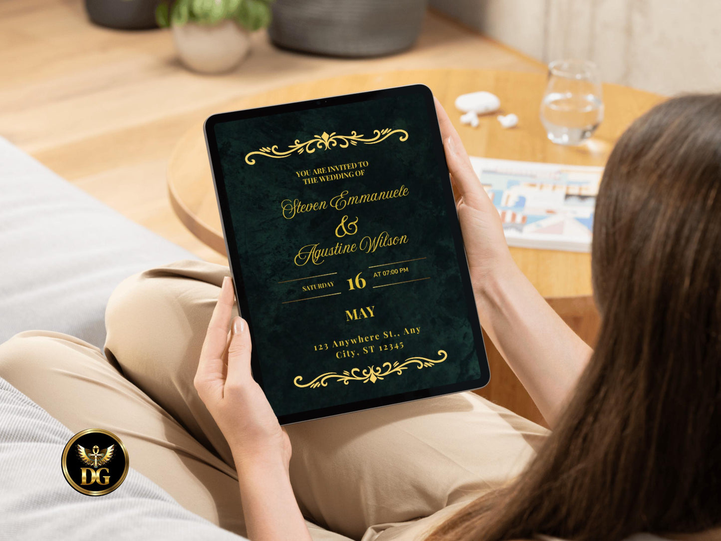 Dark Green Gold Wedding Invitation Suite Emeraled: Editable Template (Digital Download)