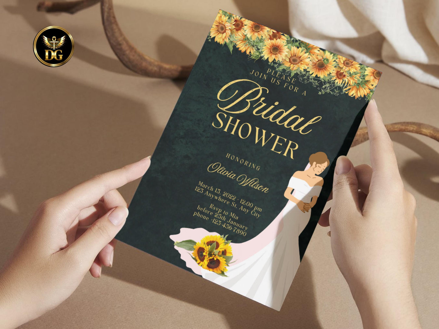 Sunflower Bridal Shower Invitation Suite: Editable Digital Download (Canva, Photoshop)