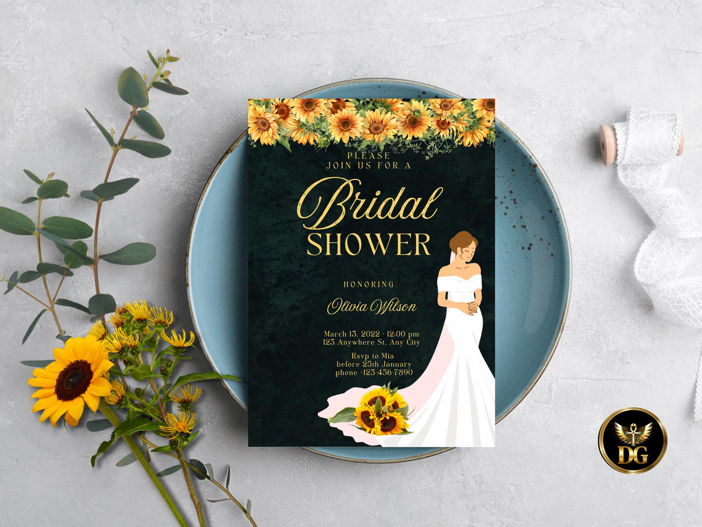 Sunflower Bridal Shower Invitation Suite: Editable Digital Download (Canva, Photoshop)