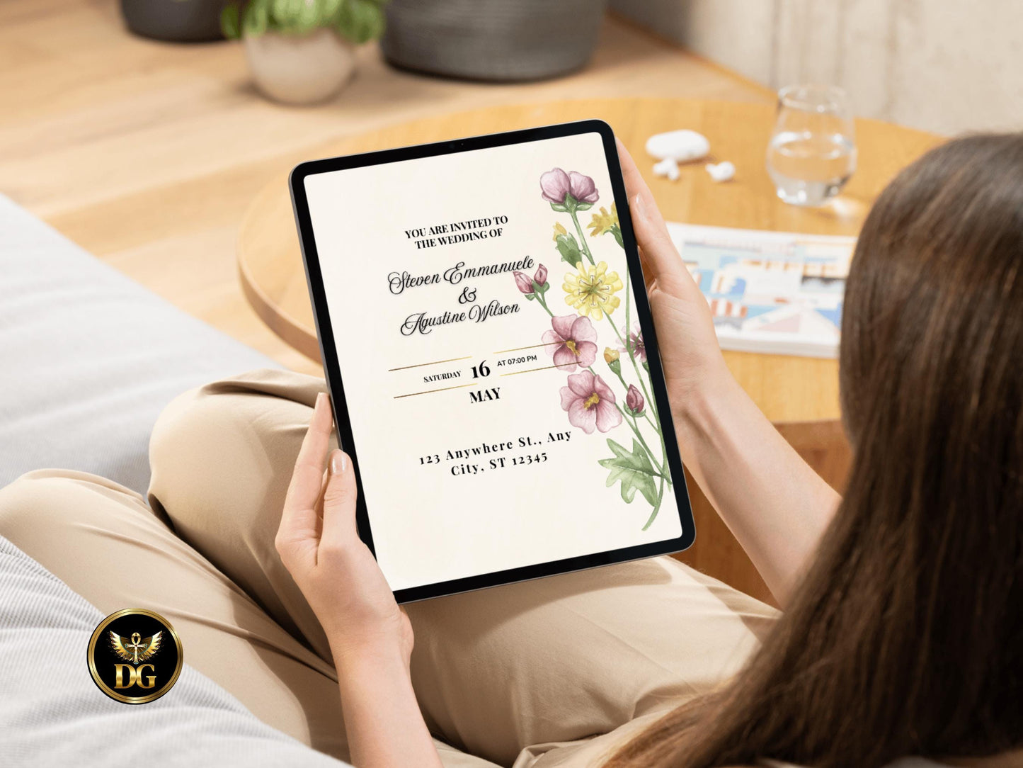 Floral Wedding Invitation Suite: Pink & Yellow (Digital Download)