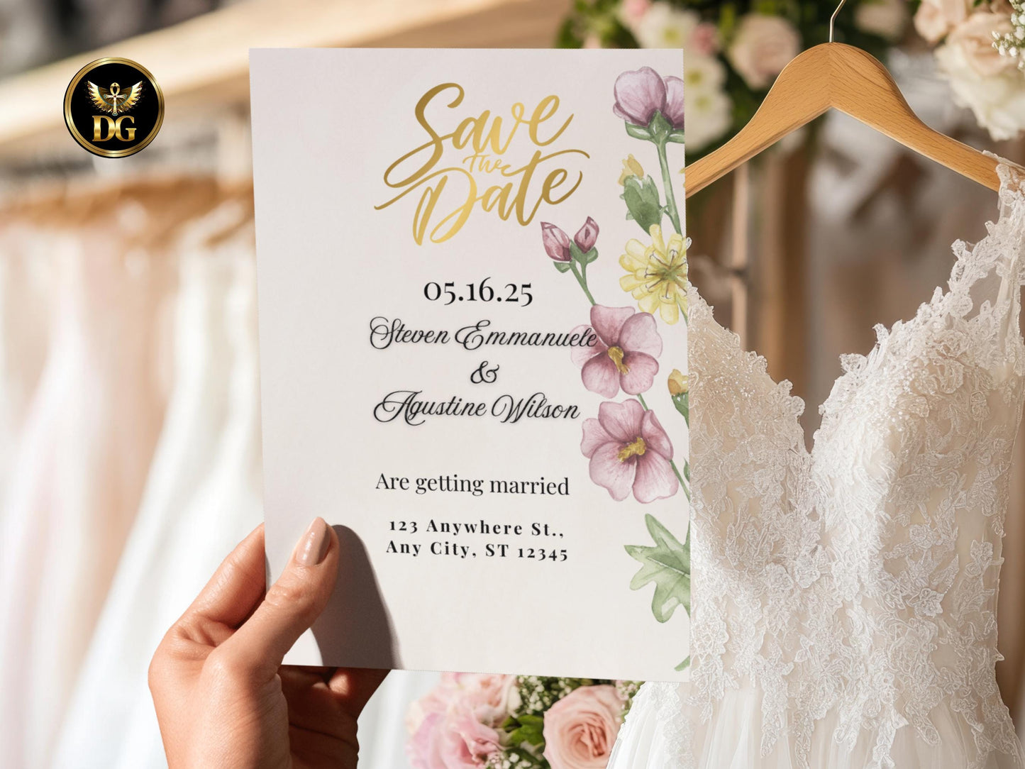 Floral Wedding Invitation Suite: Pink & Yellow (Digital Download)