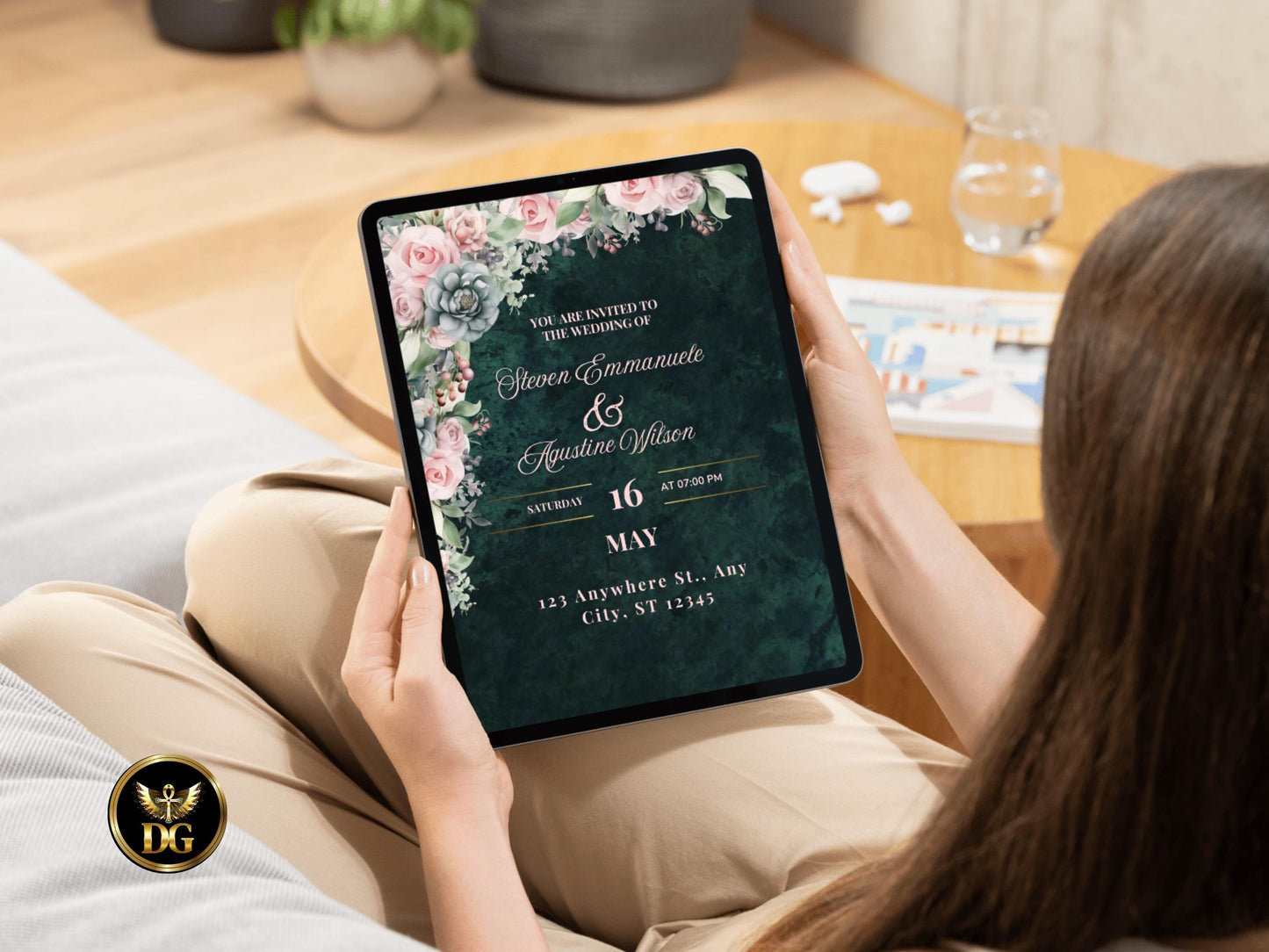 Emerald Green Floral Wedding Invitation Suite (Digital Download) Printable Invitation Template Editable Canva Instant Download