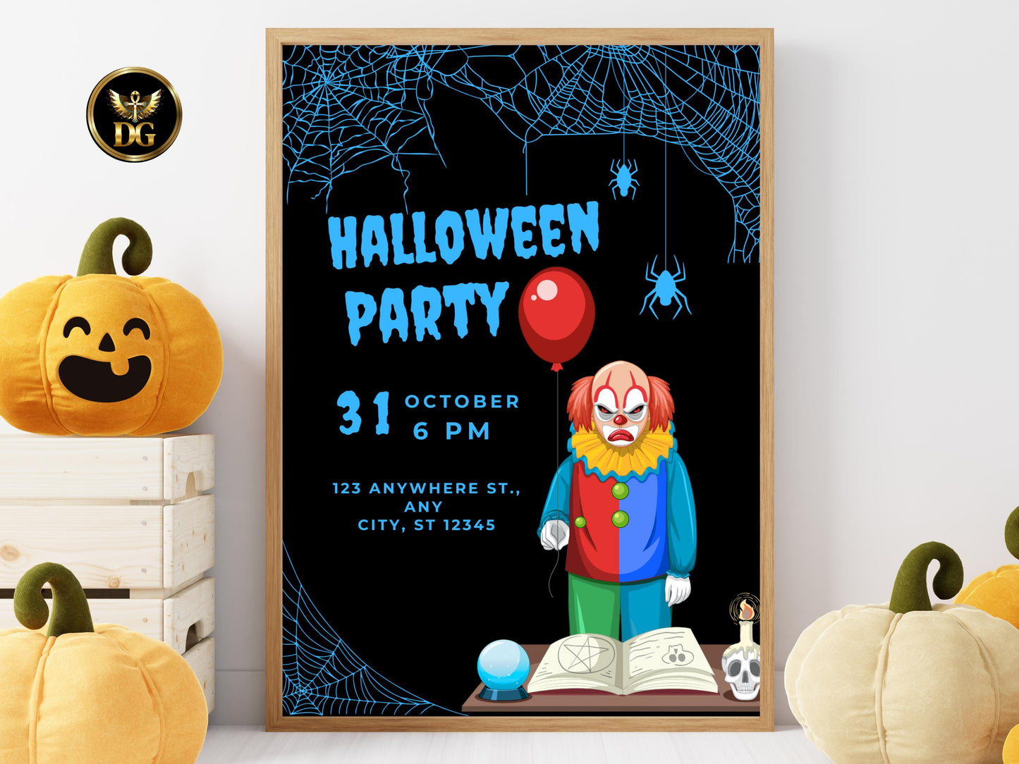 Scary Clown Halloween Party Invitation: Spooky Horror Theme (Digital) Printable Invitation Template Editable Canva Instant Download