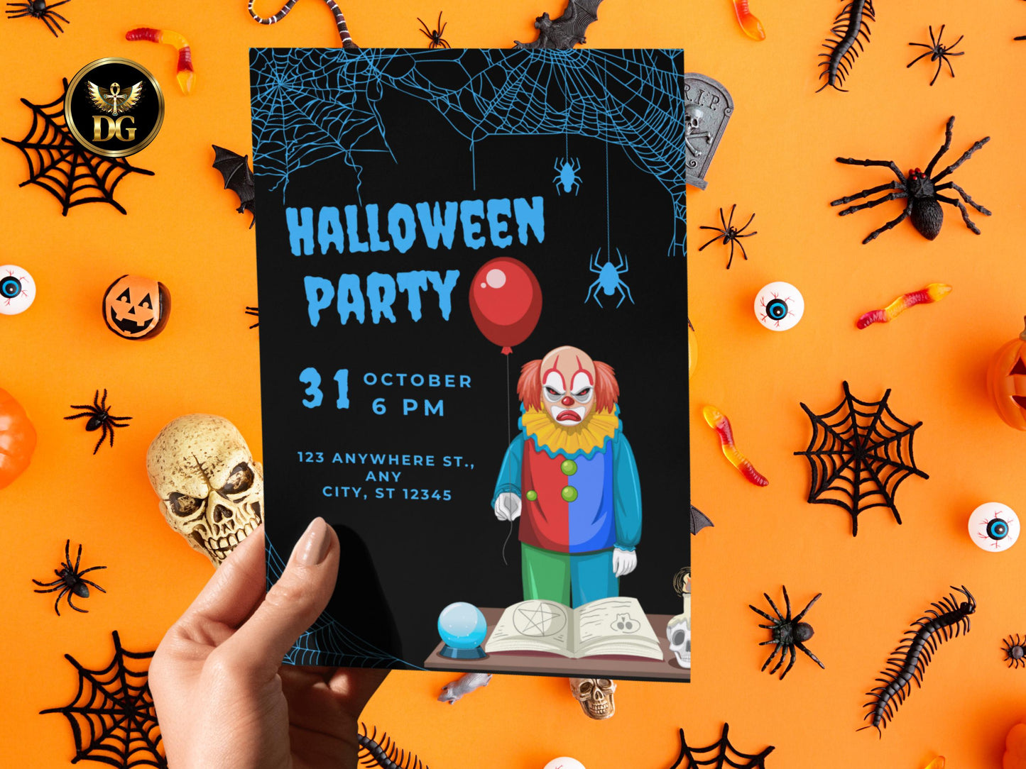Scary Clown Halloween Party Invitation: Spooky Horror Theme (Digital) Printable Invitation Template Editable Canva Instant Download