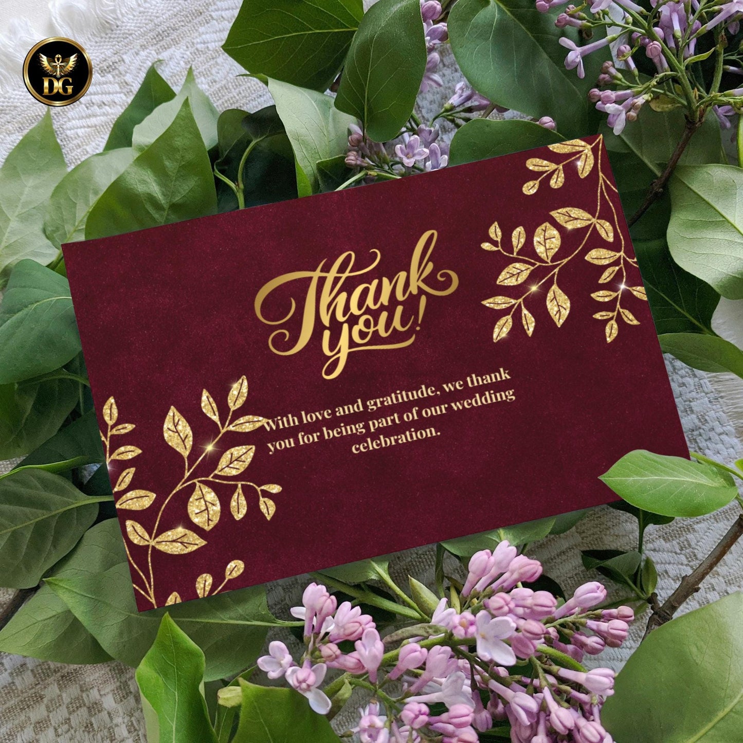 Elegant Burgundy Wedding Invitation with Gold Leaves | Luxury Printable Invite Set | Classic Red & Gold Wedding Card
