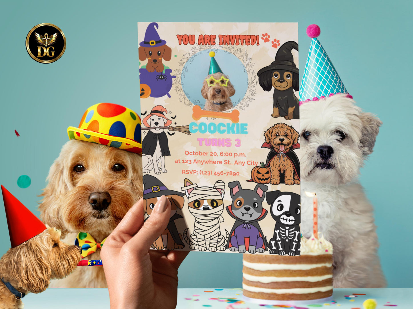 Spooky Dog Halloween Birthday Invitation - Editable Printable Template with Customizable Photo - Digital Download Printable Editable Canva