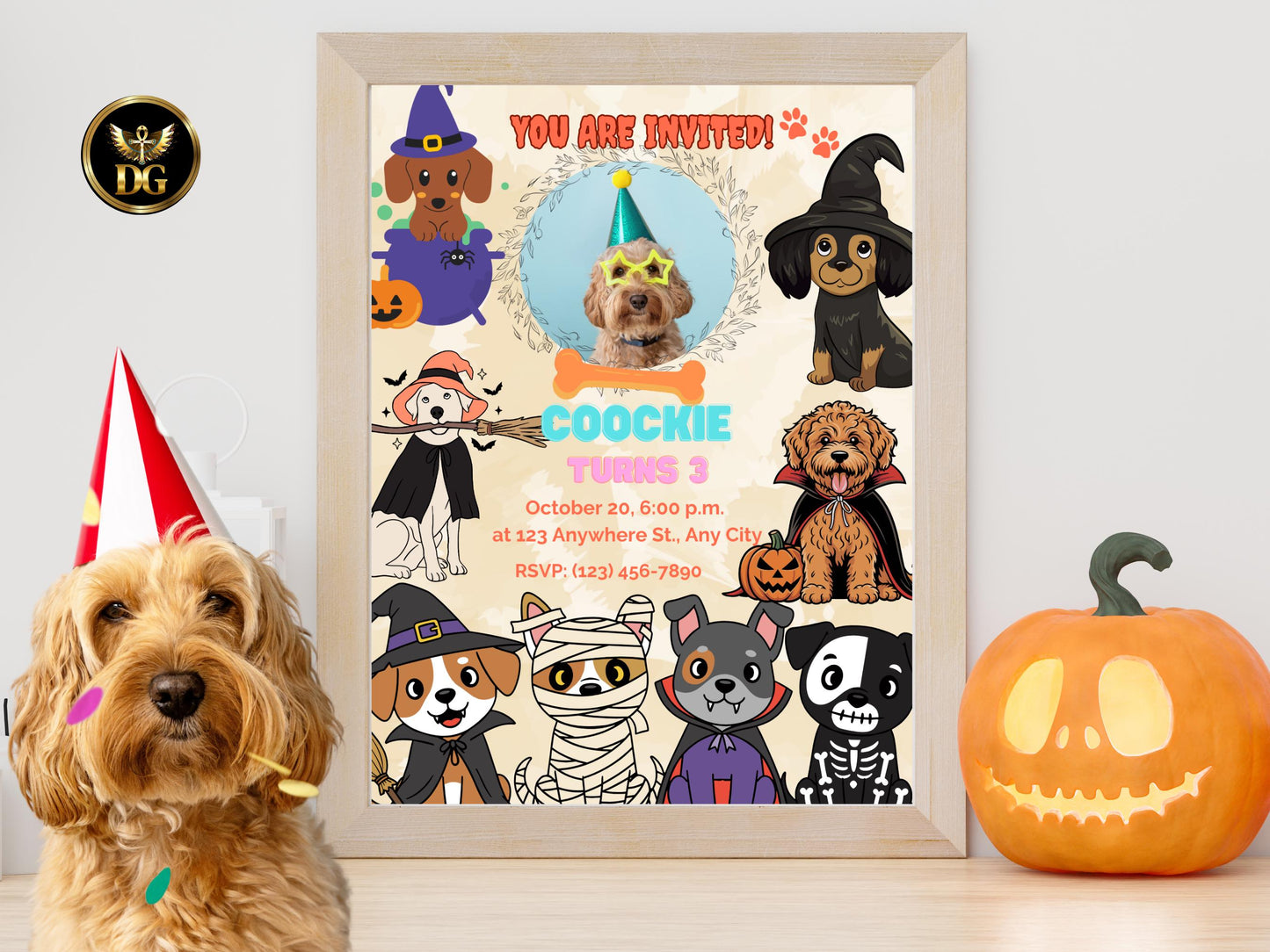 Spooky Dog Halloween Birthday Invitation - Editable Printable Template with Customizable Photo - Digital Download Printable Editable Canva