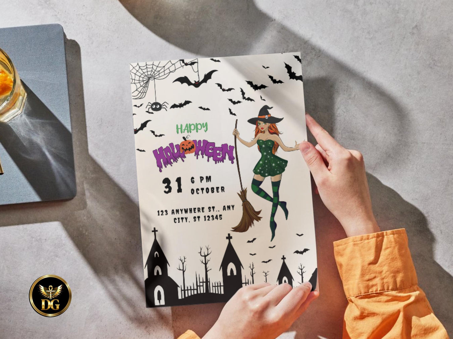 Spooky Witch Halloween Party Invitation Editable Printable Template Gothic Pumpkin Digital Download Template Editable Canva Instant Download