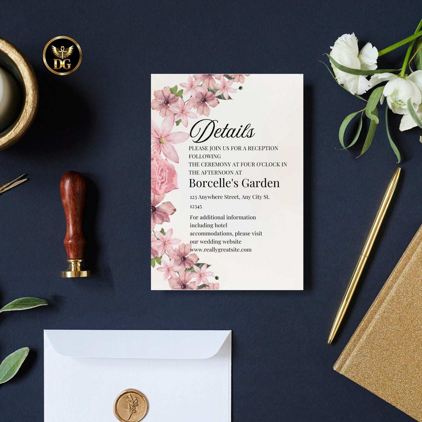 Pink Floral Bridal Shower Invitation Suite, Editable Canva Template, Beige Watercolor with RSVP & Details Cards, Elegant Instant Download