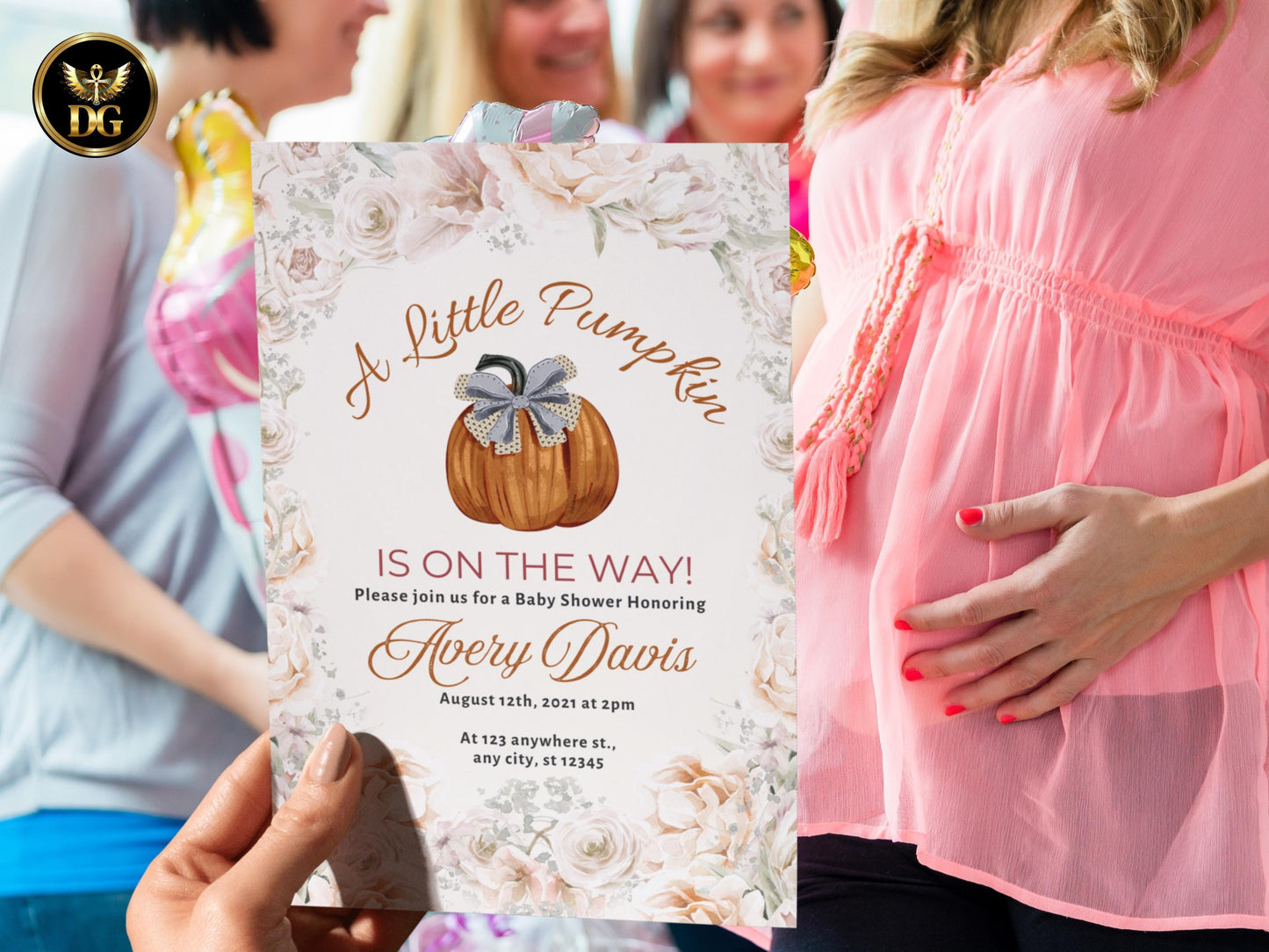 Pumpkin Baby Shower Invitation Set Fall Baby Shower Suite Diaper Raffle Book Cards Printable Invitation Template Editable Instant Download