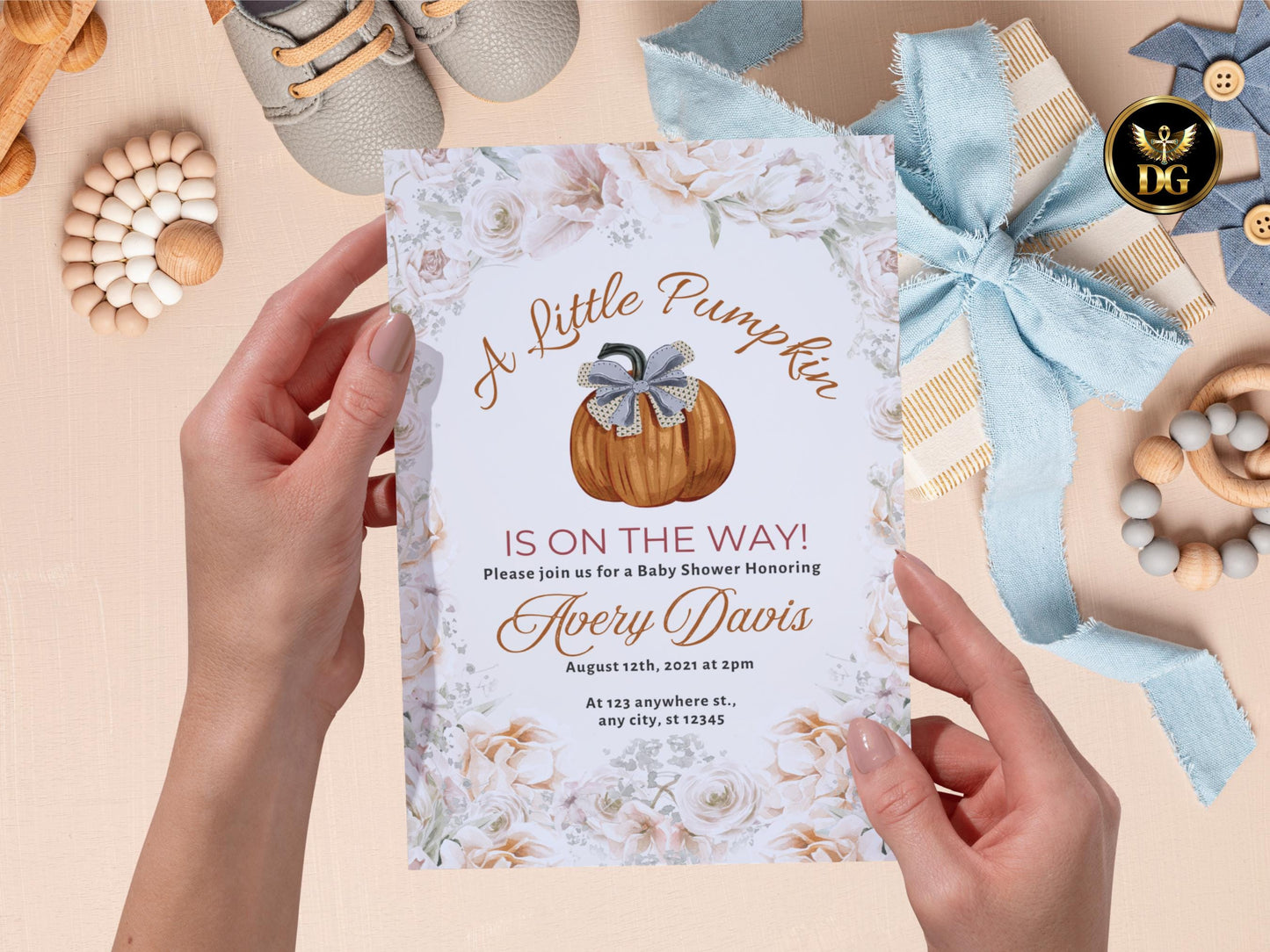 Pumpkin Baby Shower Invitation Set Fall Baby Shower Suite Diaper Raffle Book Cards Printable Invitation Template Editable Instant Download