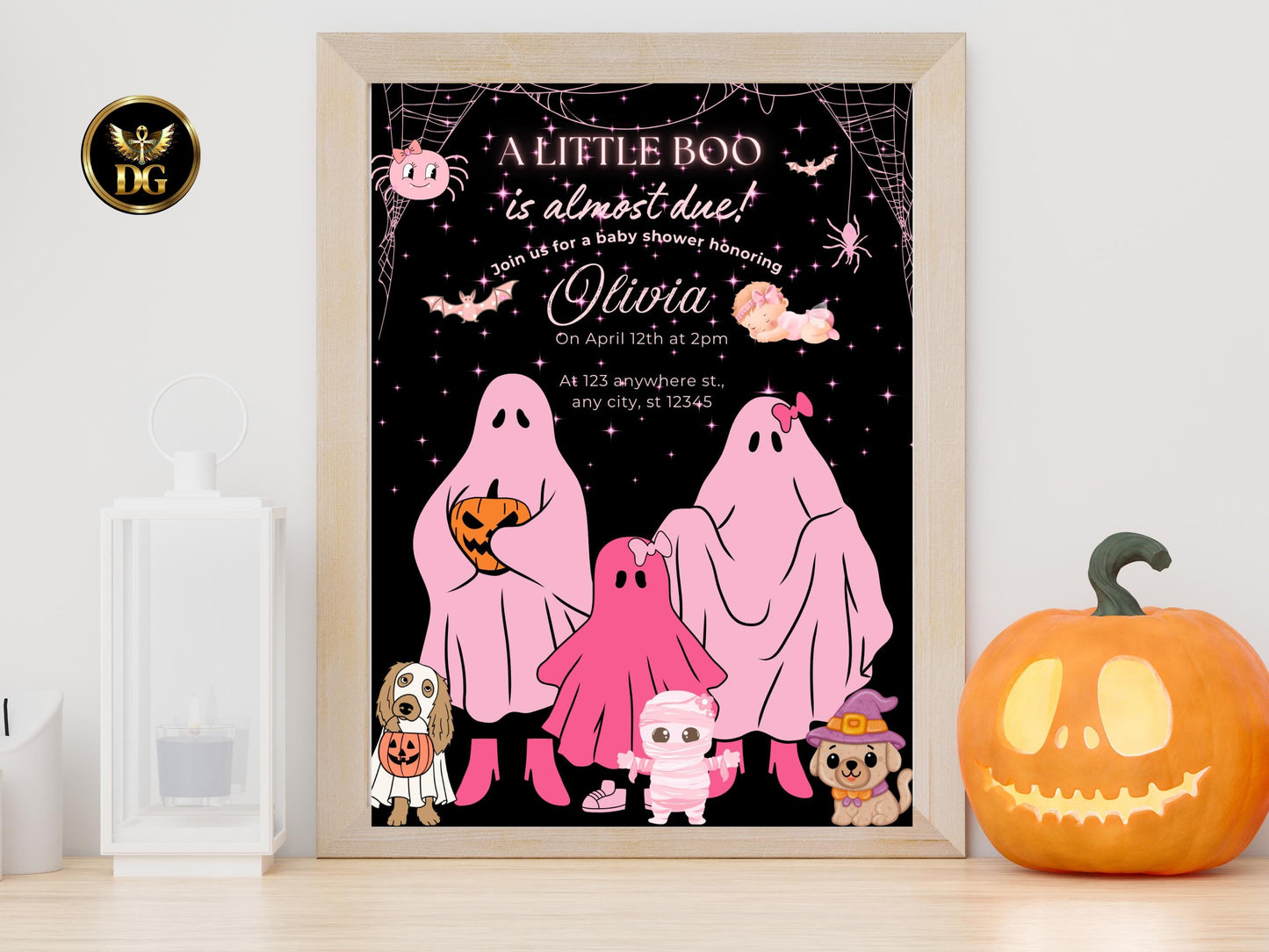 Halloween Baby Shower Invitation Girl Spooky Cute Baby Shower Template Editable PinkBaby Shower Invite Printable Canva Card Instant Download
