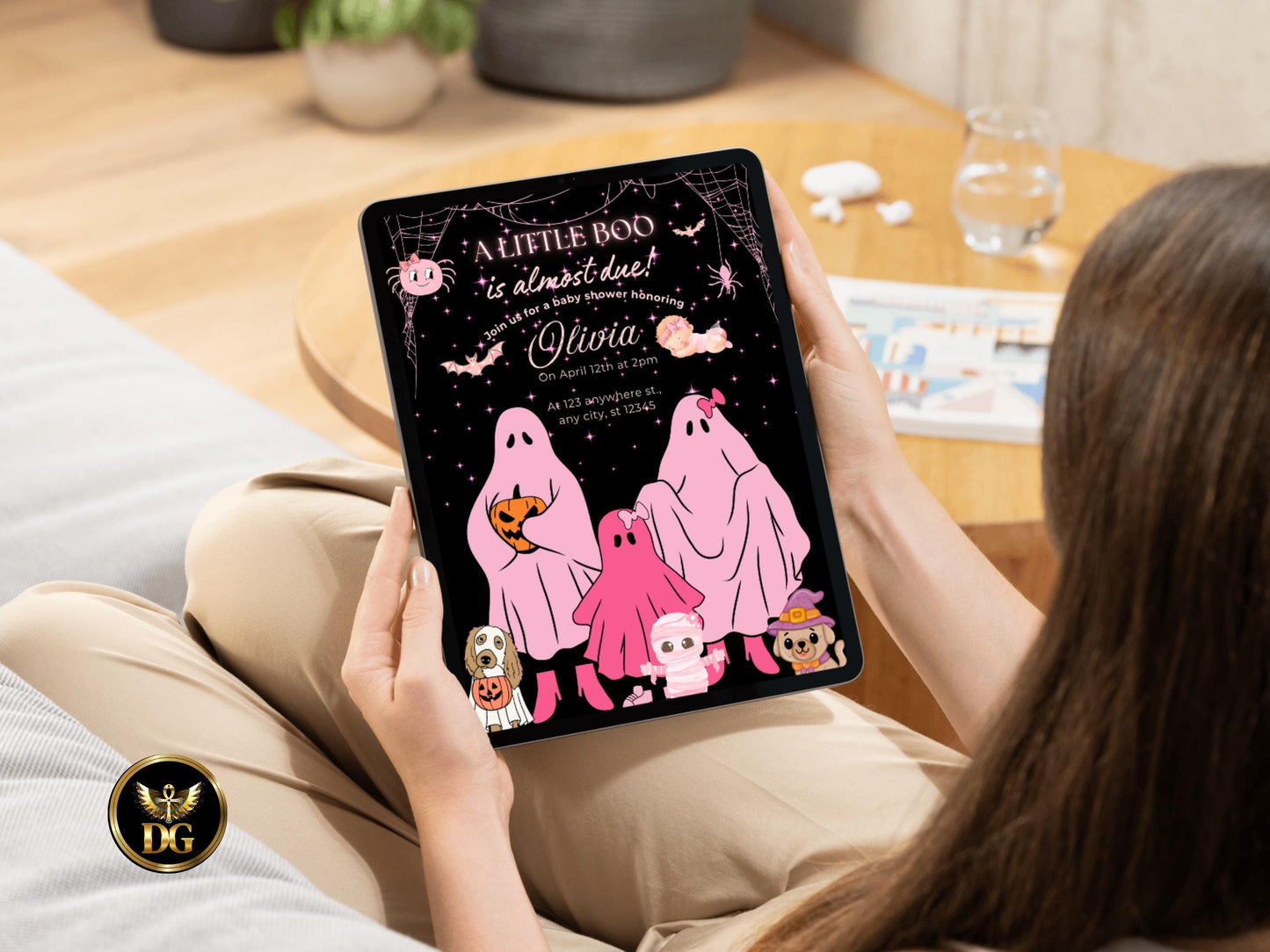 Halloween Baby Shower Invitation Girl Spooky Cute Baby Shower Template Editable PinkBaby Shower Invite Printable Canva Card Instant Download