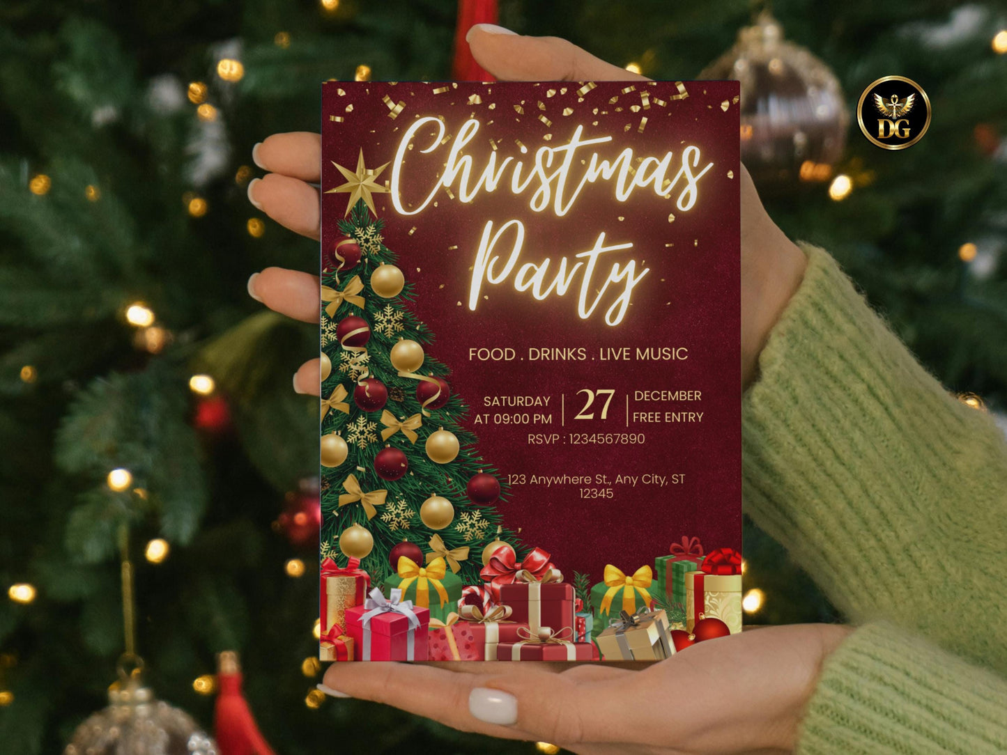 Christmas Party Invitation, Red Velvet Christmas Invite Template, Holiday Party Editable Canva, Friendsmas Dinner, Office Holiday Invite