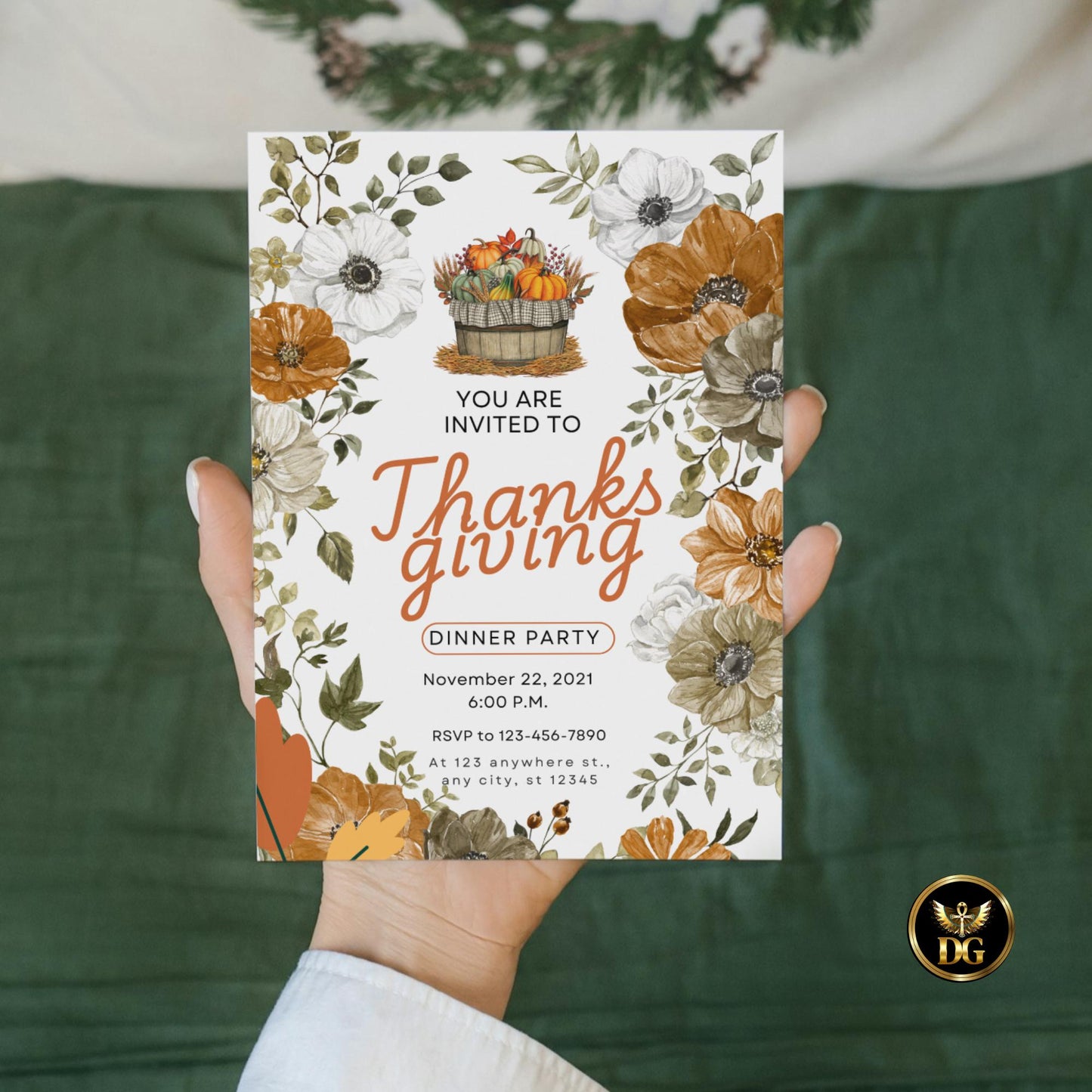 Elegant & Editable Thanksgiving Dinner Invitation Template | Instant Download