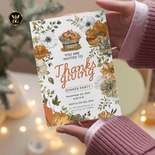 Elegant & Editable Thanksgiving Dinner Invitation Template | Instant Download