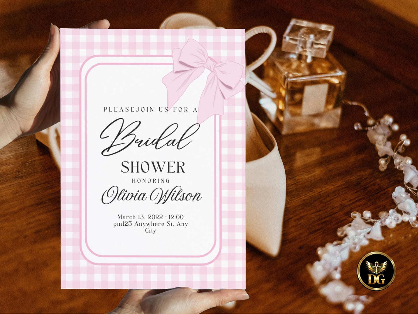 Pink Bow Bridal Shower Invitation Template | Elegant Editable Invite with Details & RSVP | Printable Digital Download