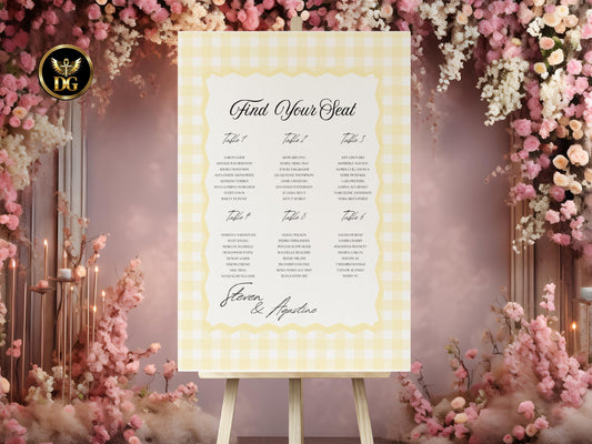 Yellow Check Wedding Seating Chart, Printable Wedding Table Plan, Wedding Sign, Modern Wedding Decor, Editable Template