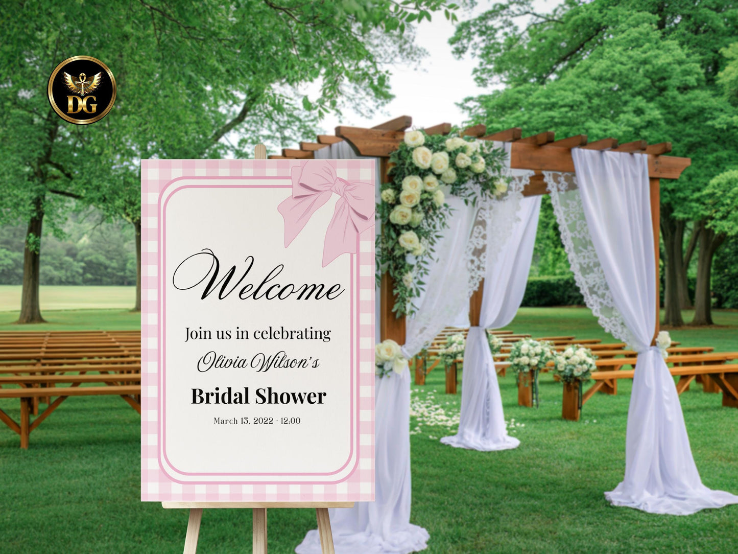 Pink Bow Bridal Shower Welcome Sign, Printable Bridal Shower Sign, Editable Canva Template, Modern Bridal Shower Decor