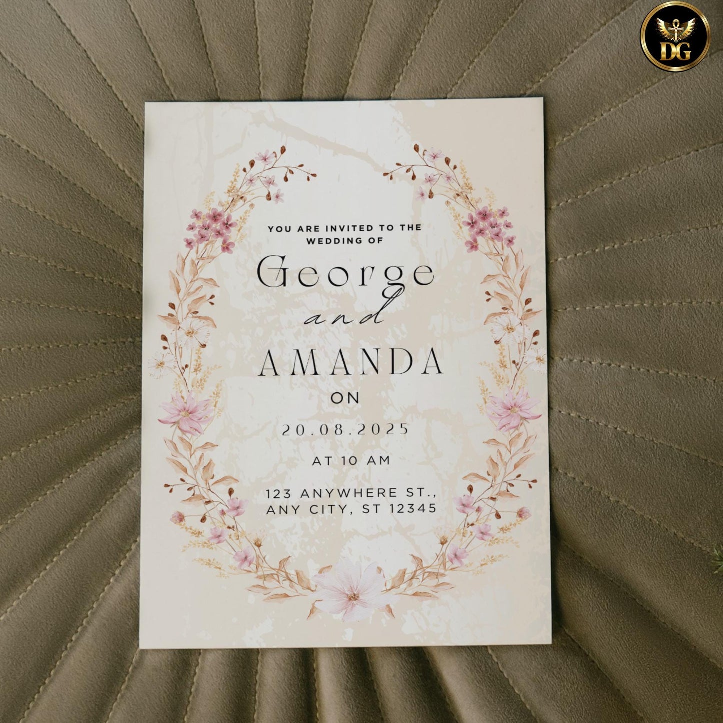 Elegant Pastel Pink, Gold Boho Wedding Invite Bundle Printable Digital Template Save the Date Details, Menu RSVP Thank you, Instant Download