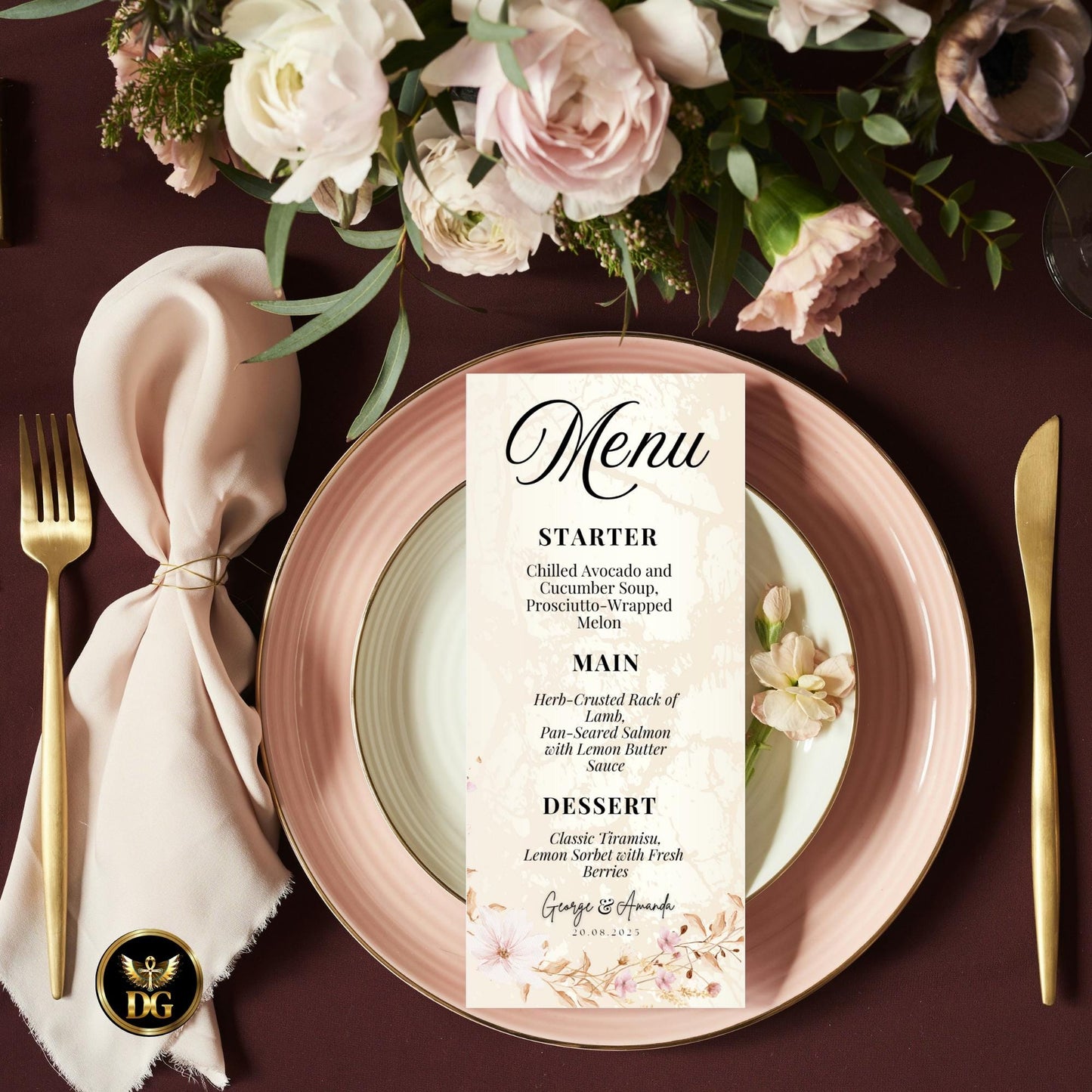 Elegant Pastel Pink, Gold Boho Wedding Invite Bundle Printable Digital Template Save the Date Details, Menu RSVP Thank you, Instant Download