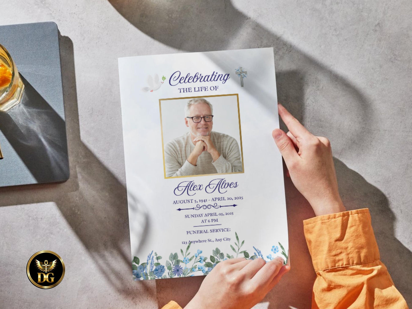 Watercolor Floral Funeral Invitation Template: Christian Memorial Card (Editable Canva, Instant Download)