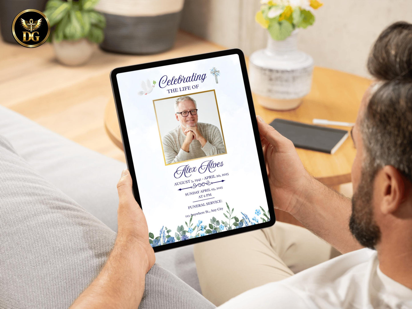 Watercolor Floral Funeral Invitation Template: Christian Memorial Card (Editable Canva, Instant Download)