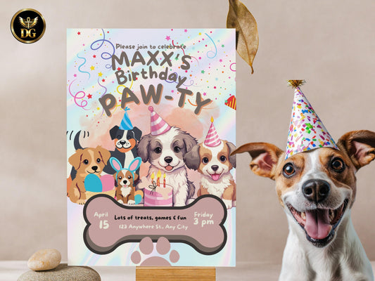 Editable Dog Birthday Invitation | Puppy Pawty Invite | Pet Birthday Party Digital Template
