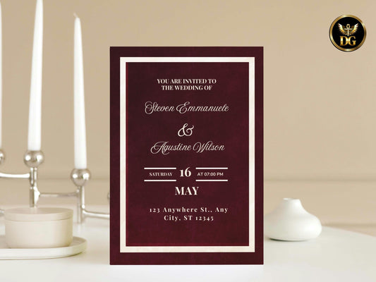 Luxury Maroon Wedding Invitation Suite Editable Gold Marble Elegant Set RSVP & Details Cards Royal Classic Wedding Template Instant Download