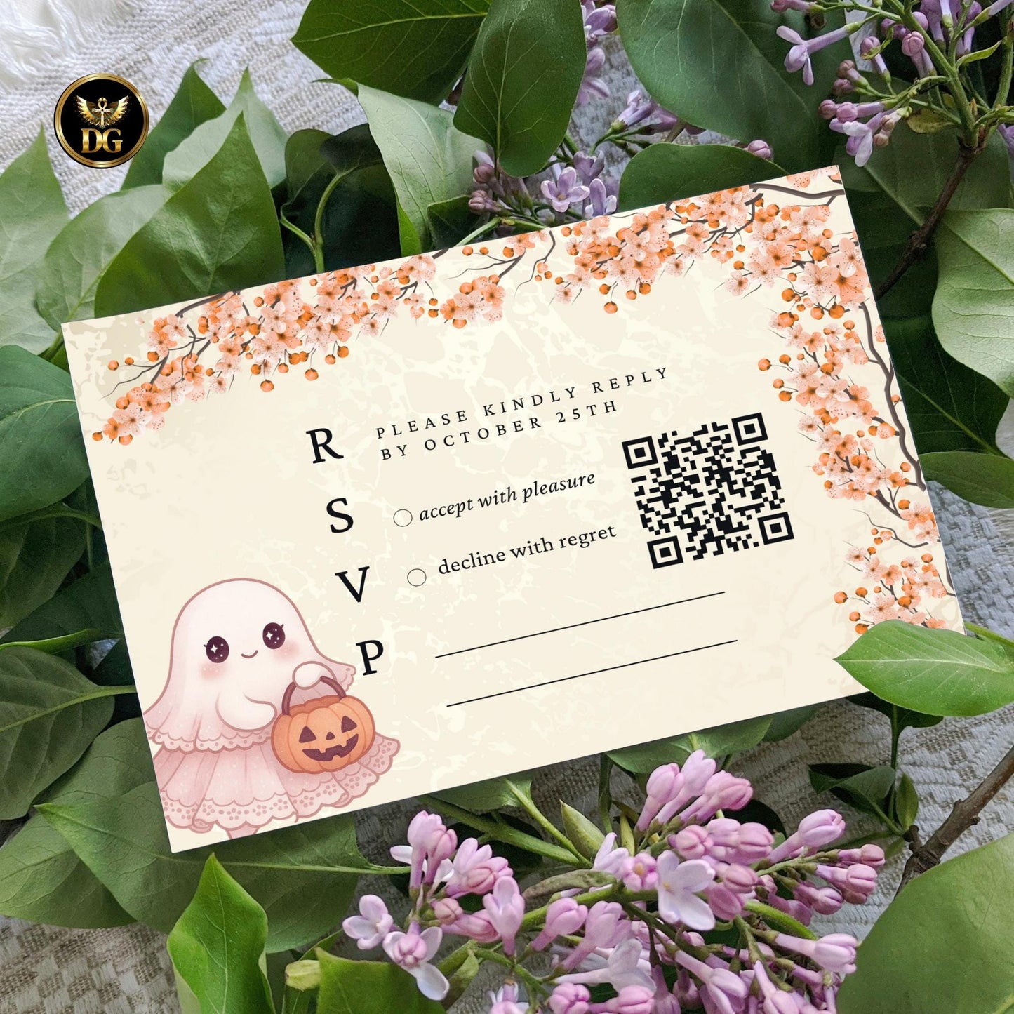 Elegant Fall Bridal Shower Invitation Set | Beige Lace Bride With Pumpkin | Cream Gold Watercolor | Editable Canva Template