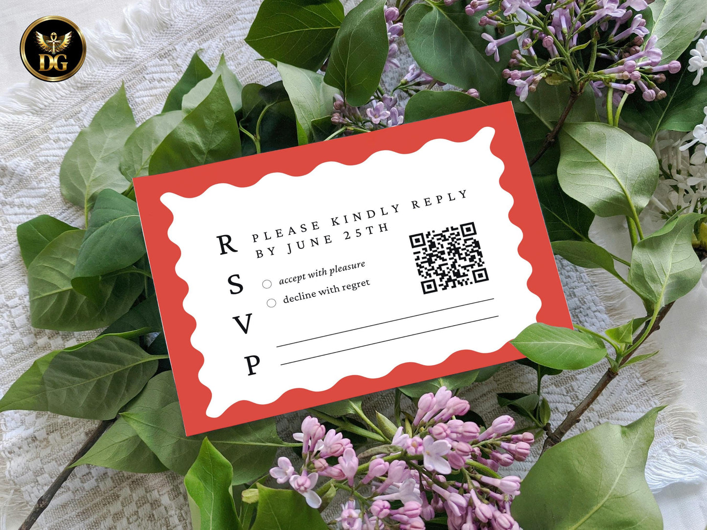 Rustic Red Checkered Wedding Suite, Wavy Frame, RSVP, Details Card