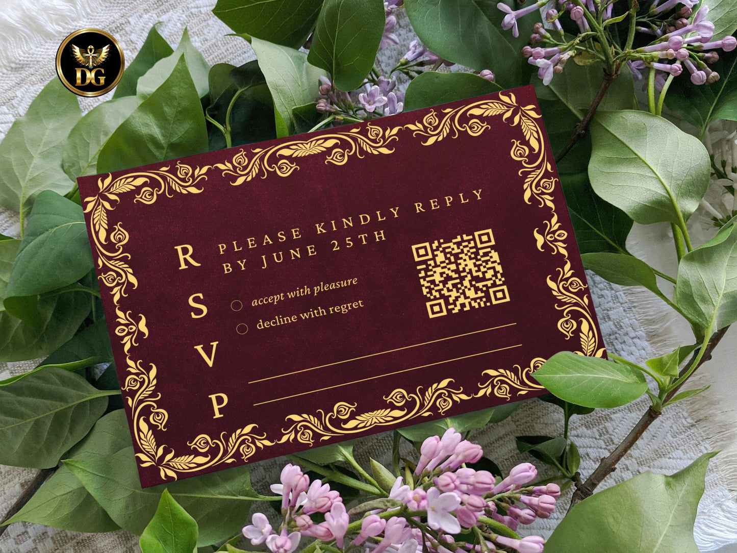 Luxury Burgundy Wedding Invitation | Classic Gold Frame | Editable Details & RSVP | Instant Download