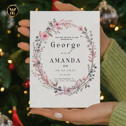 Elegant Blush Gold Wedding Invitation Bundle – Cream Gold Floral Canva Template, 7 Cards Suite, Editable Modern Wedding Set