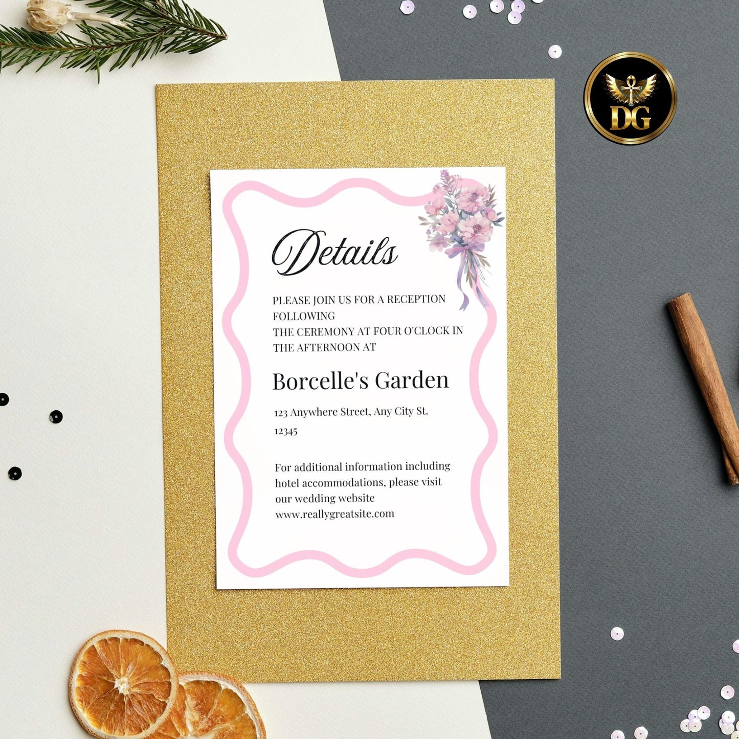 Modern Pink Bridal Shower Invitation Bundle, Editable Canva Template with RSVP & Details, Beige Gold Background, Digital Download