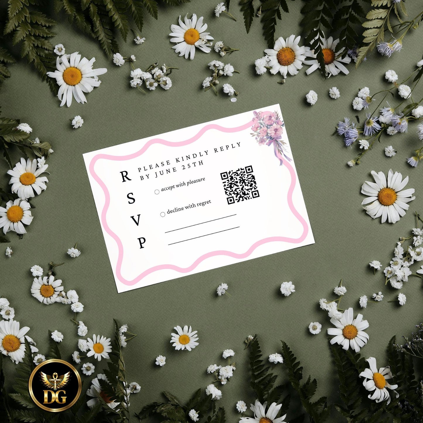 Modern Pink Bridal Shower Invitation Bundle, Editable Canva Template with RSVP & Details, Beige Gold Background, Digital Download