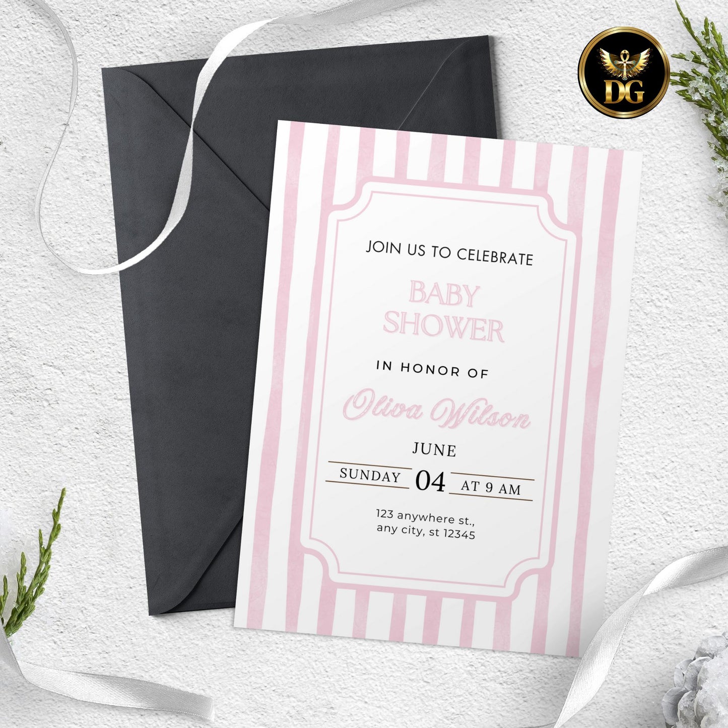 Pink Baby Shower Invitation Bundle, Editable Canva Template with Diaper Raffle & Book for Baby Cards, Modern Girl Shower Printable