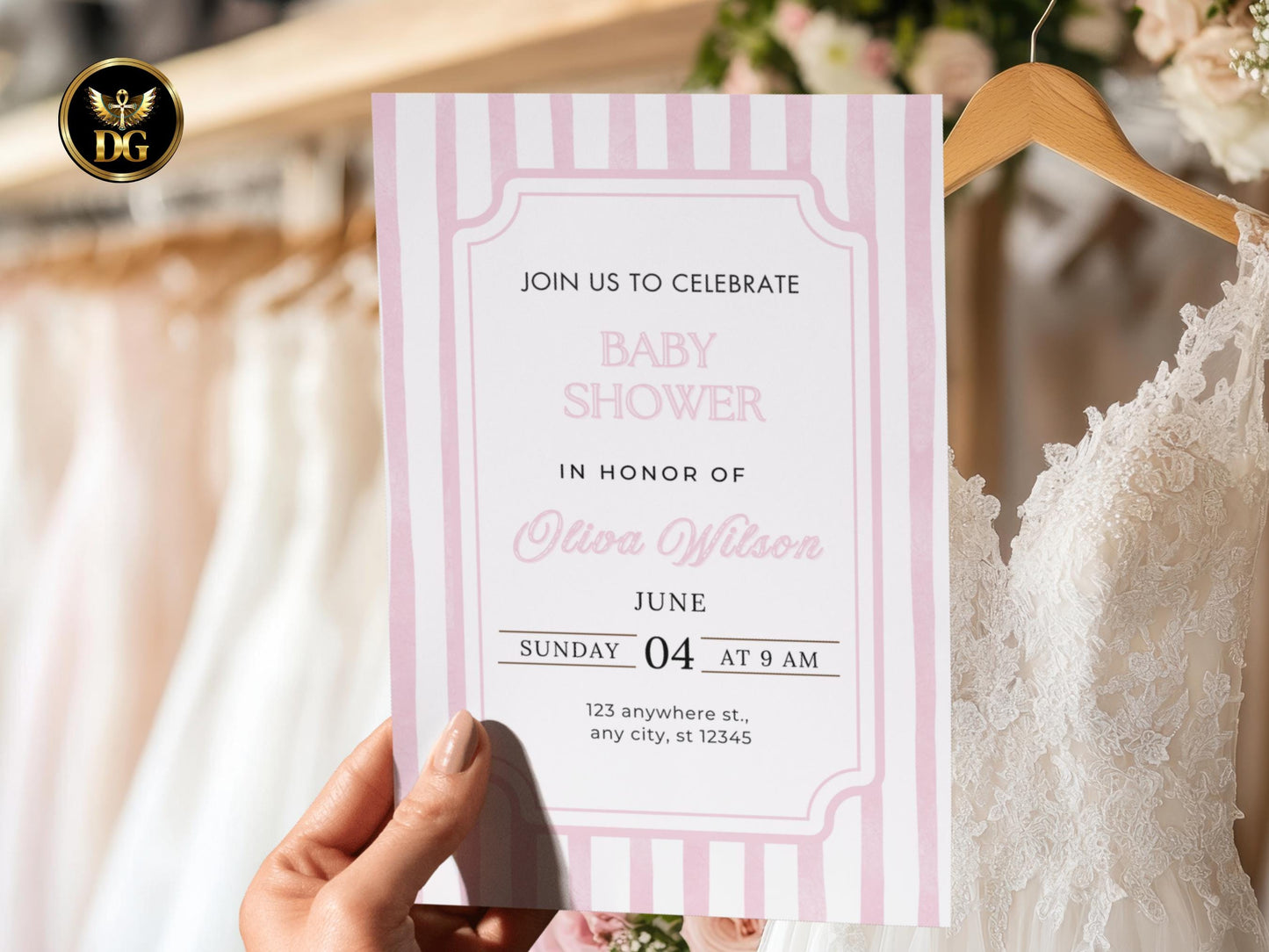 Pink Baby Shower Invitation Bundle, Editable Canva Template with Diaper Raffle & Book for Baby Cards, Modern Girl Shower Printable