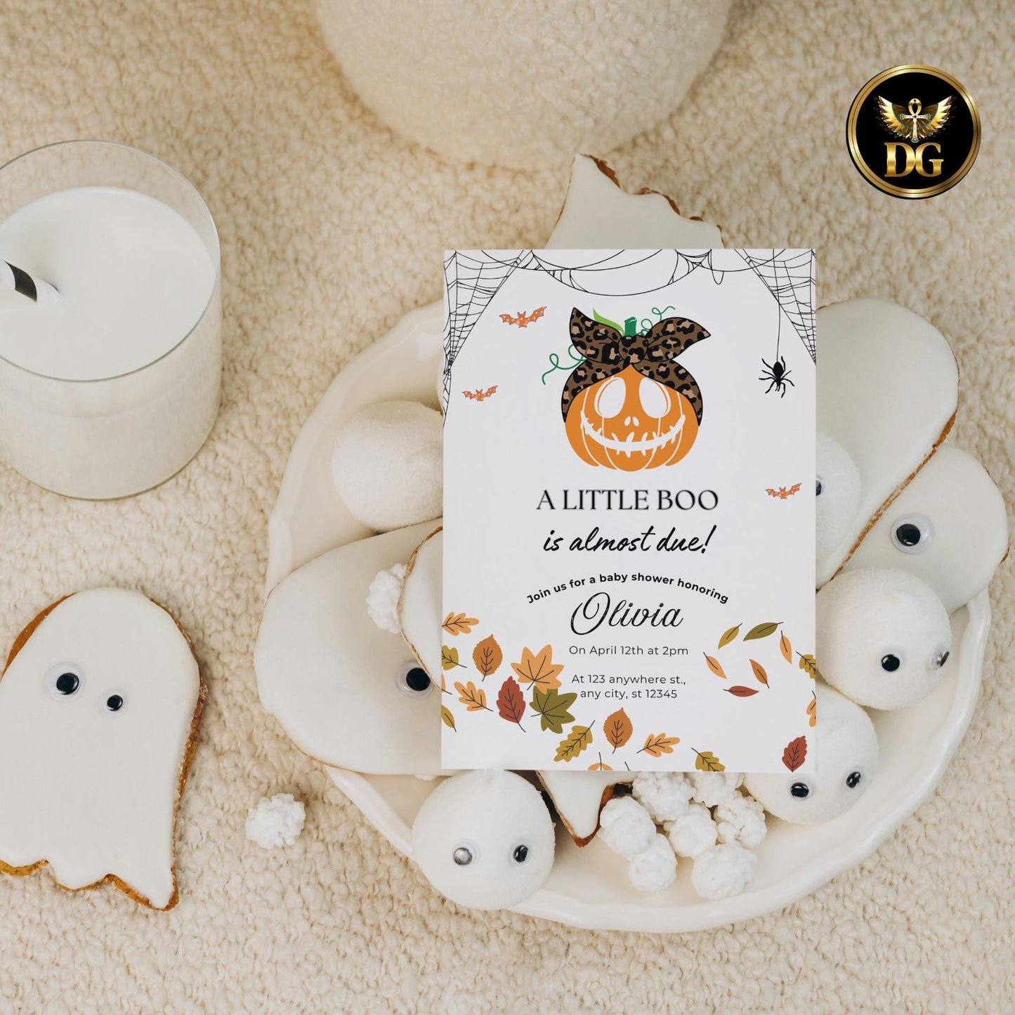 Halloween Baby Shower Invitation Set Pumpkin Baby Shower Invite Editable Diaper Raffle, Books for Baby Cards Fall Autumn Party Printable