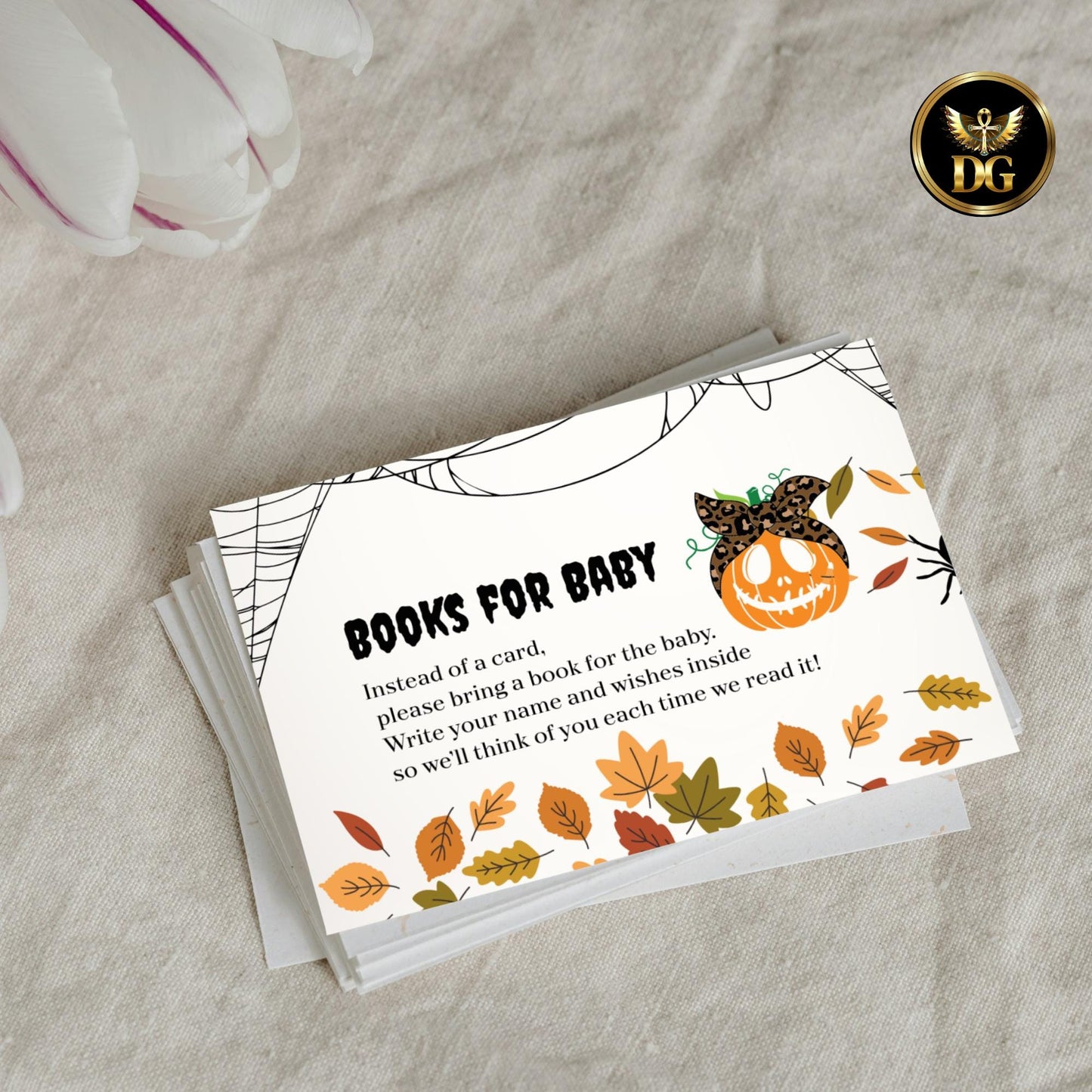 Halloween Baby Shower Invitation Set Pumpkin Baby Shower Invite Editable Diaper Raffle, Books for Baby Cards Fall Autumn Party Printable