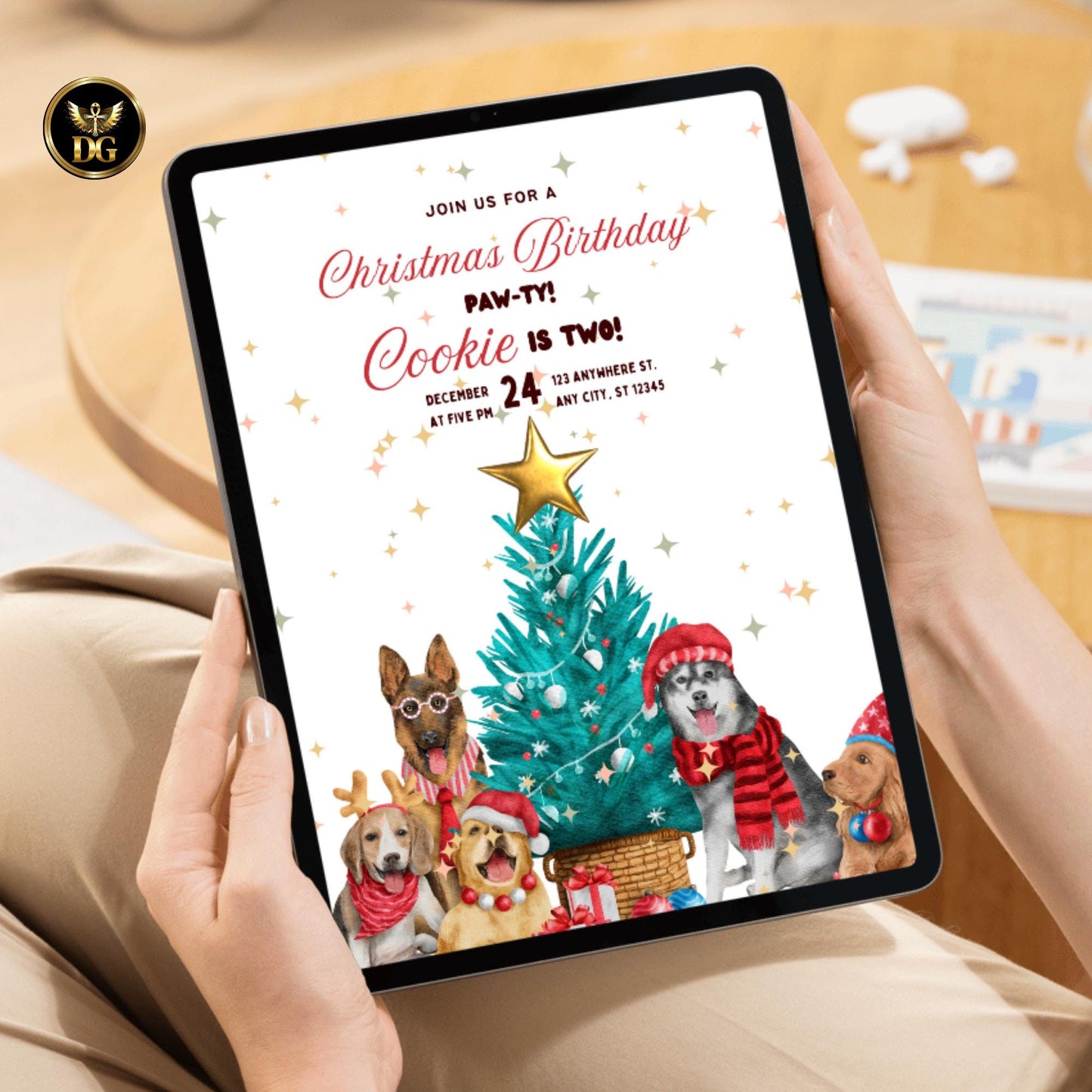 Christmas Dog Birthday Invitation | Pet Birthday Party Template | Editable Puppy Invite | Holiday Dog Party Card Printable