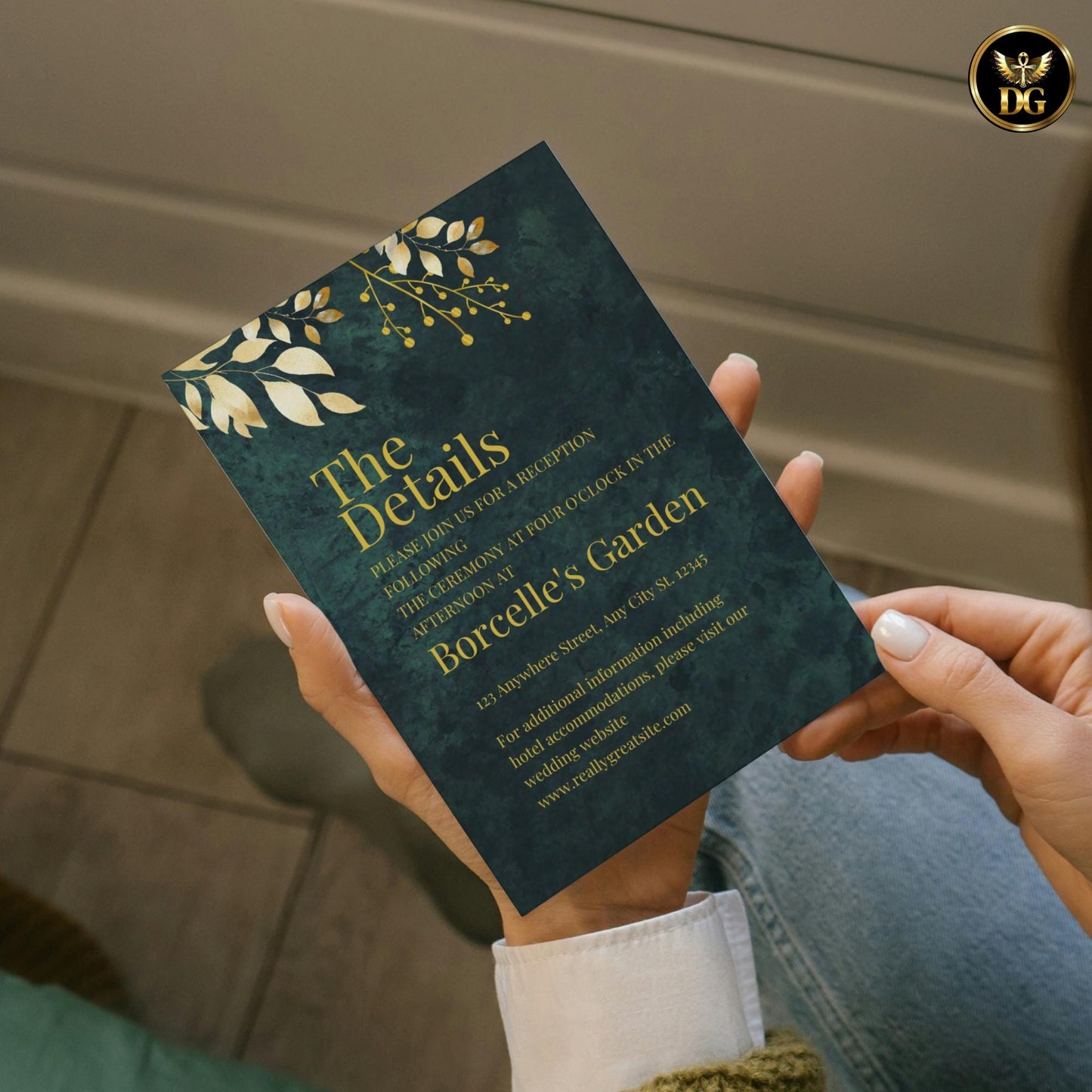 Emerald Green & Gold Wedding Invitation Suite, Editable Canva Template, Luxury Elegant Design, Printable Bundle with RSVP, Details Card